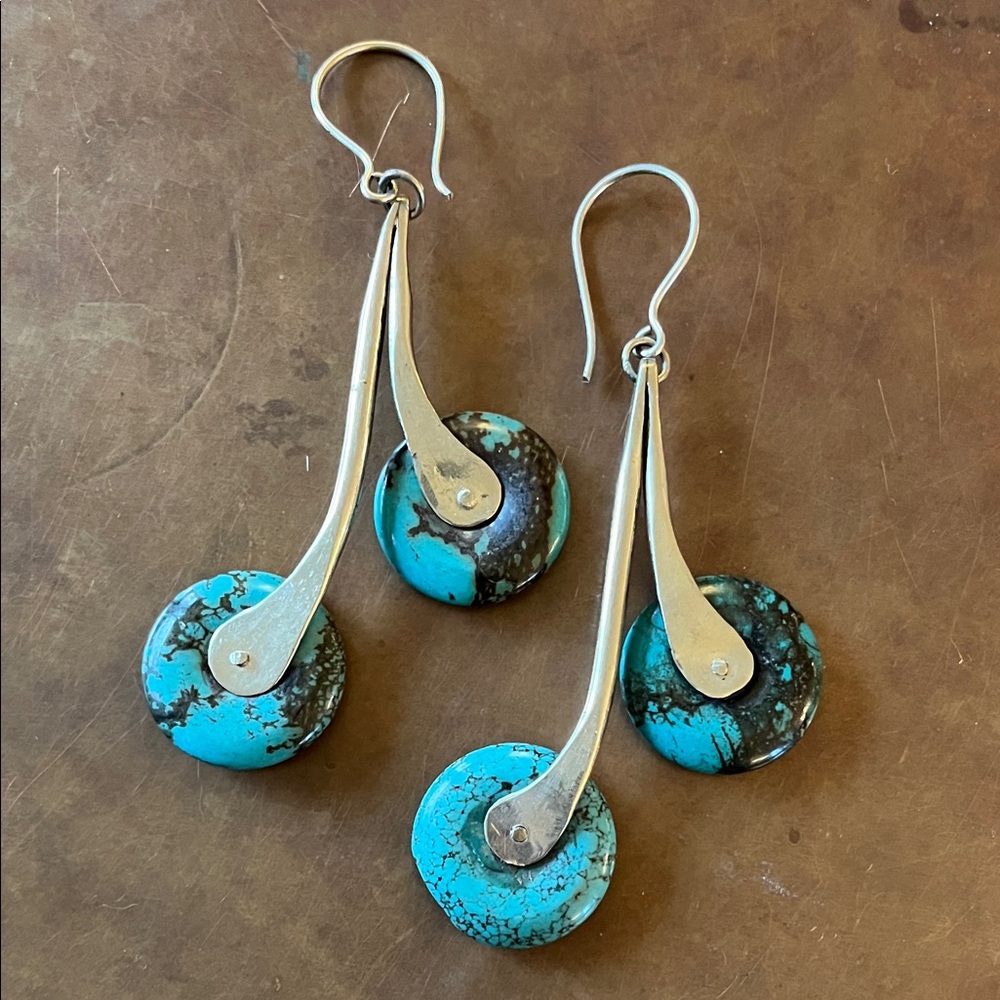 BIG Turquoise Color Stone Earrings from Tibet